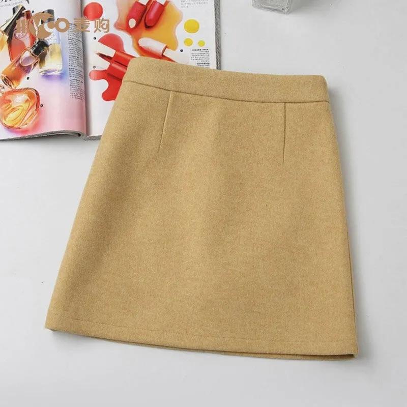 Woolen Skirt Female Autumn and Winter High Waist One Step Hip Skirt Half Skirt Woolen A-line Skirt