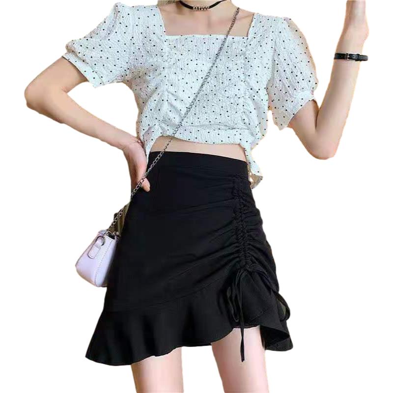 Women Sexy Tight Drawstring Mermaid Skirt A-line Pleated Skirt High Waist Hip Skirt  Elastic Waist Club Casual Home Office