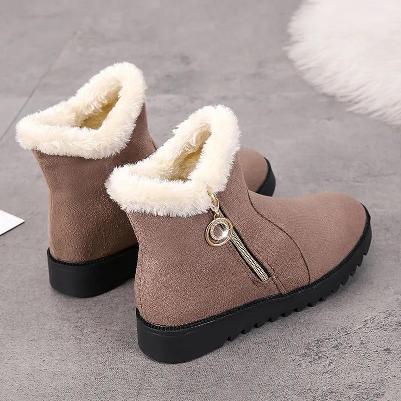 Winter Flat-bottomed Women's Short-tube Soft-soled Warm Cotton Shoes All-match Thick Boots