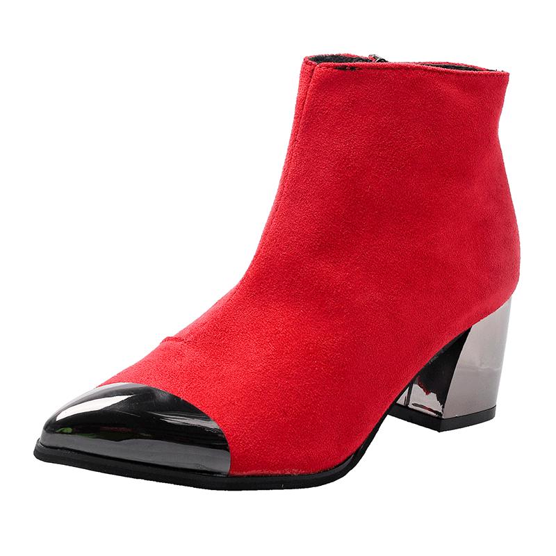 Women Ankle Boots Autumn Winter Red High Heels Boots Ladies Pointed Toe Leather Shoes for Woman