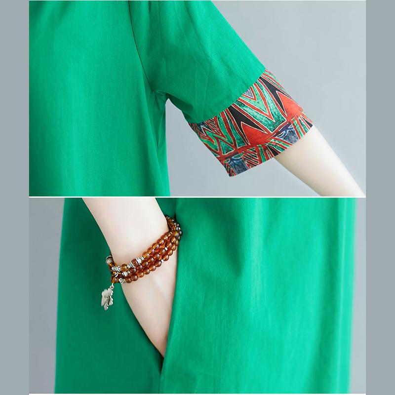 L-XXXXL Summer Mid-length Plus Size Over-the-knee Dress Round Neck Short Sleeve  A-line Dress