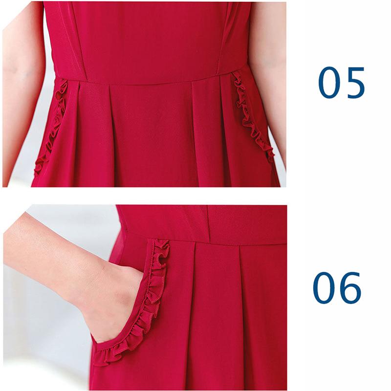 XL-XXXXXL Plus Size Polyester Short-sleeved Dress Summer Knee-length A-line V-neck Ruffle Pocket Skirt