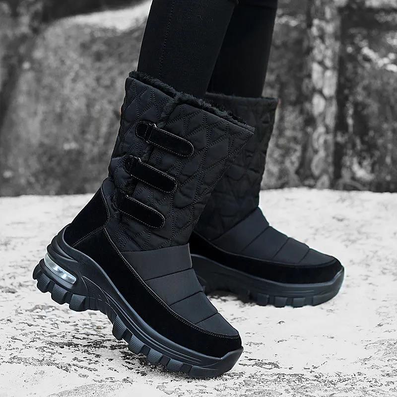 Winter Outdoor Ski Boots Boots Women's Waterproof Non-slip Mid-high Tube Cotton Boots Outdoor Plus Velvet Thickening Large Size Snow Boots
