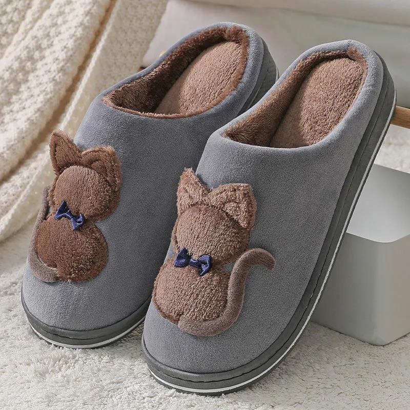 Men's and Women's Cotton Slippers Autumn and Winter Cute Cartoon Couple Bag with Indoor Fleece Warm Home Slippers
