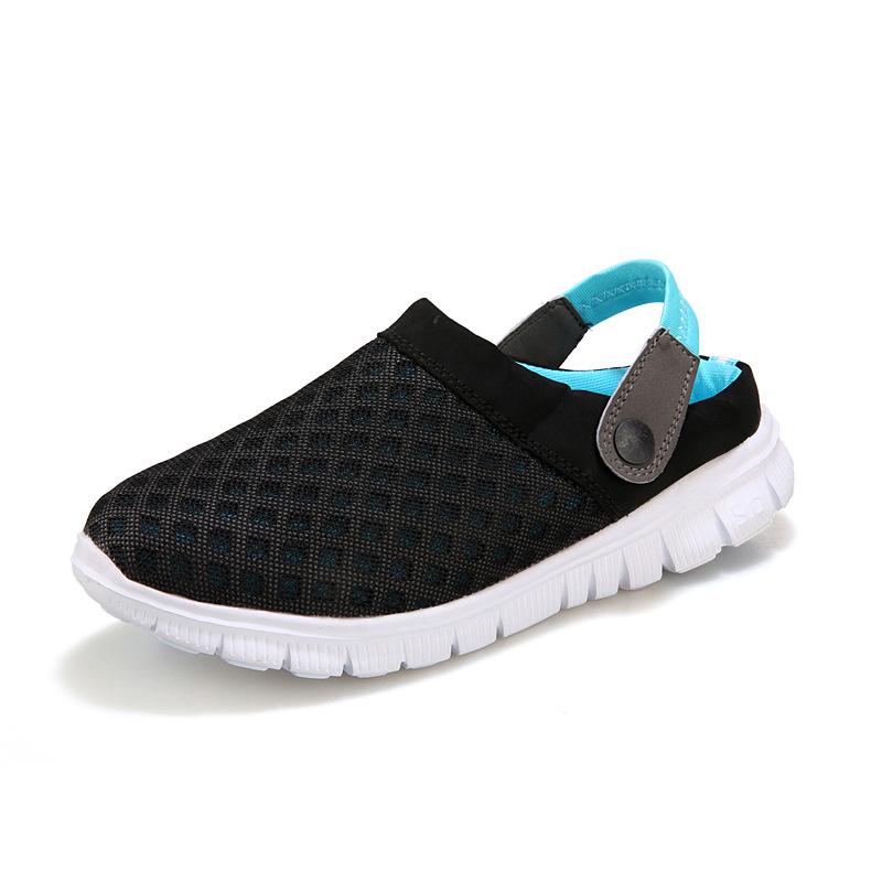 Summer Couple Mesh Sandals Casual Hollow Breathable Men's and Women's Beach Shoes Large Size Solid Color Half-slip Sandals