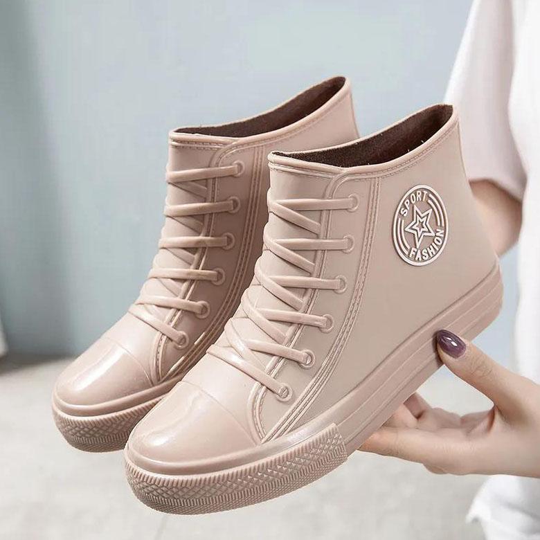 Women's Spring and Autumn Rain Boots Female Large Size Solid Color Flat Waterproof Working Rain Shoes