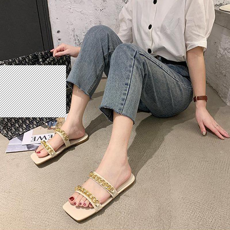 Slippers Women Summer Fashion Flat-bottomed Square-toed Sandals Korean Version All-match Student Non-slip
