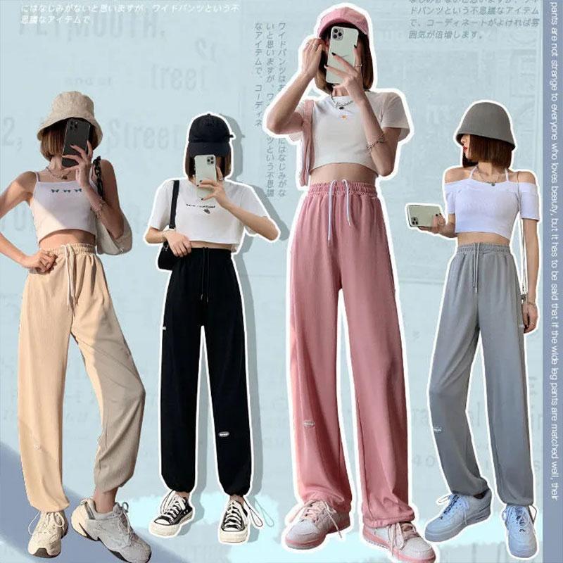 Women's Ice Silk Sweatpants Spring Summer Loose High Waist Drape Casual Pants Legging Pants Anti-mosquito Wide Leg Pants S~XXXXL Large Size Pants