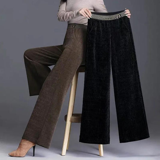 Women's Wide Leg Pants Autumn and Winter High Waist Drape Loose and Thin Plus Velvet Thick Straight-leg Trousers