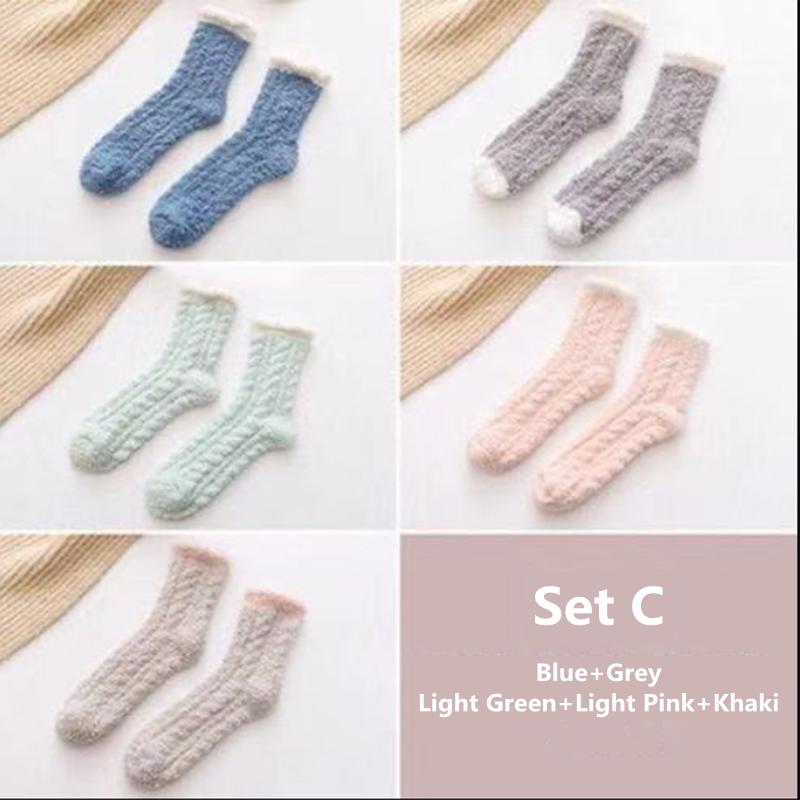 5 Pairs Coral Fleece Socks Women's Thickening Fleece Sleeping Socks Autumn Winter Home Floor Plush Socks Warm Sleeping Socks