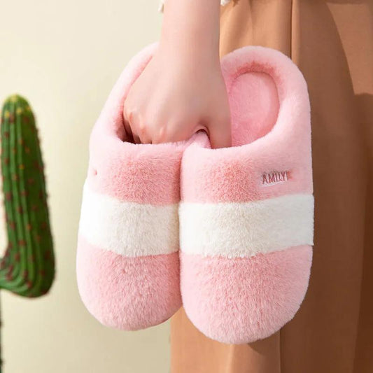 Winter Slippers Women Furry Thick Fleece Warm Men Plus Size Slides Straps Home Indoor Casual Slippers Cotton Shoes