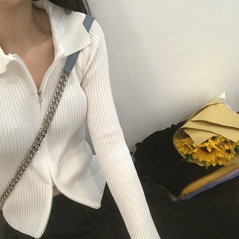 Spring and Autumn Knitted Cardigan Sweater Slim Slimming Short Top Zipper Long-sleeved Female Jacket
