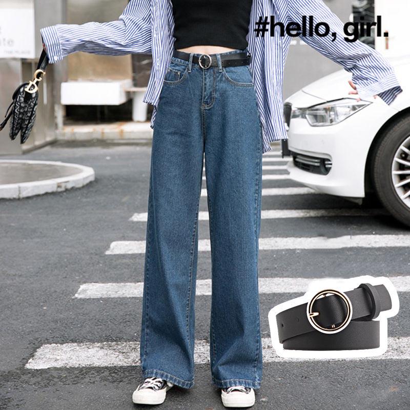 Women Wide Leg Pants Women Ankle-length High Waist Trousers Zipper Casual Jeans