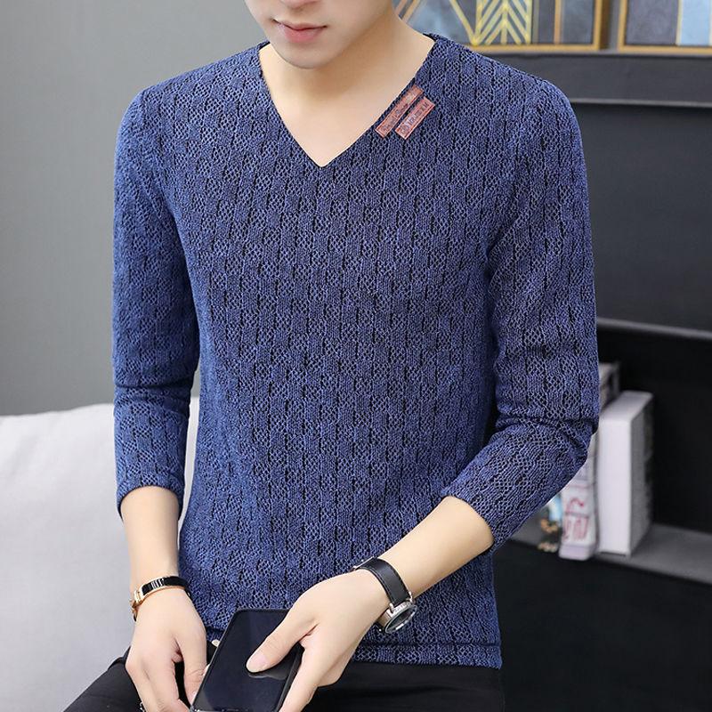 Long-sleeved T-shirt Men's Autumn and Winter Warm and Comfortable Tops Plus Size Men's V-neck Bottoming Shirt Men