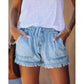 Summer Casual Ladies High-waist Denim Shorts Elastic Waist Slim-fit Denim Shorts