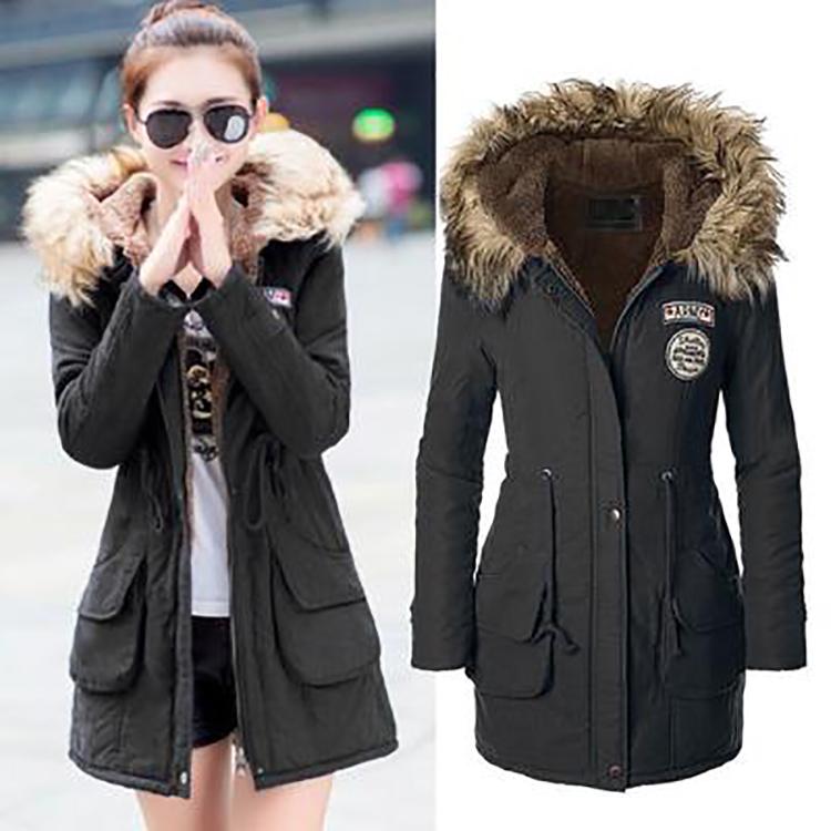 Autumn Winter Women Cotton Jacket Padded Casual Coat Fur Collar Hooded Parkas Wadded Overcoat Outwear Military Parkas Plus Size Thick Coats