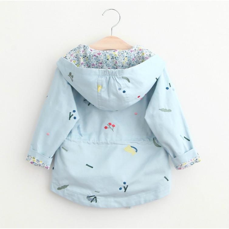 Autumn Children Outwear Casual Embroidery Floral Girls Jackets and Coat Slim Hooded Jakcets f
