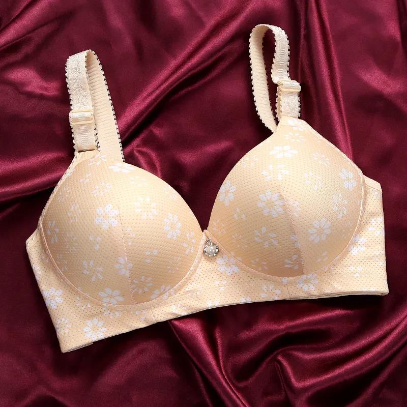 Ladies Cotton Top Support Gathering Adjustable Thickening No Steel Ring Deep V Side Closure Fashion Print Pattern Lightweight Breathable Bra
