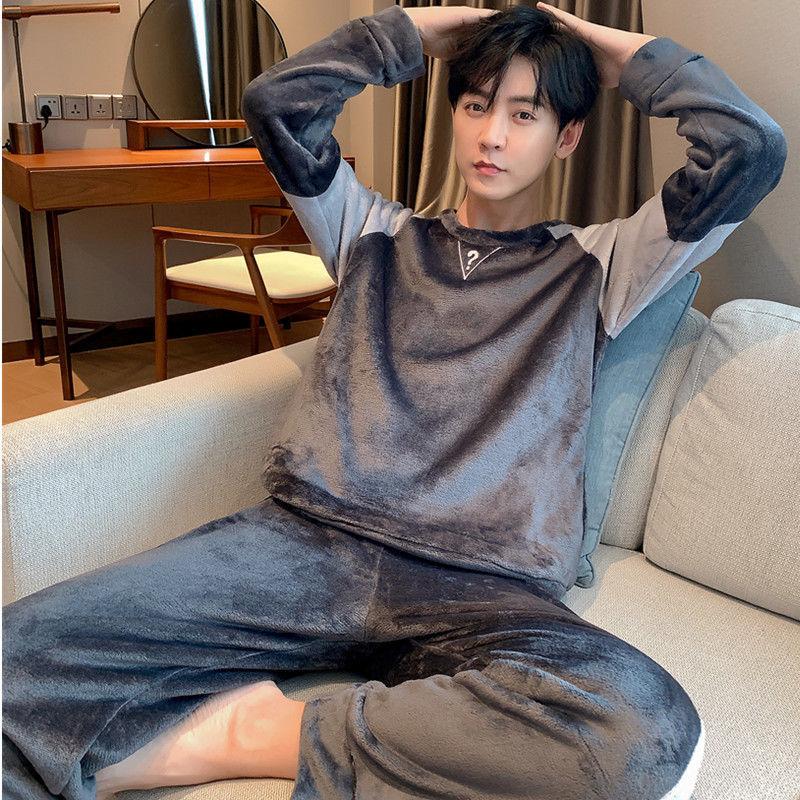 Pajamas Men's Winter Thickening Plus Velvet Warmth and Fertilizer Plus Size Loose Home Service Suit