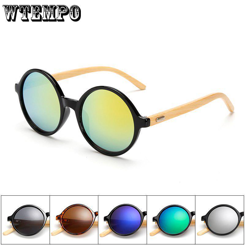 WTEMPO 2019 New Finish Handmade Bamboo Feet Round Sunglasses Women Brand Designer Plastic Frame Wome