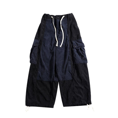 Retro Corduroy Drawstring Trousers Loose Wide-leg Bilateral Large Pockets Drawstring Pants Men