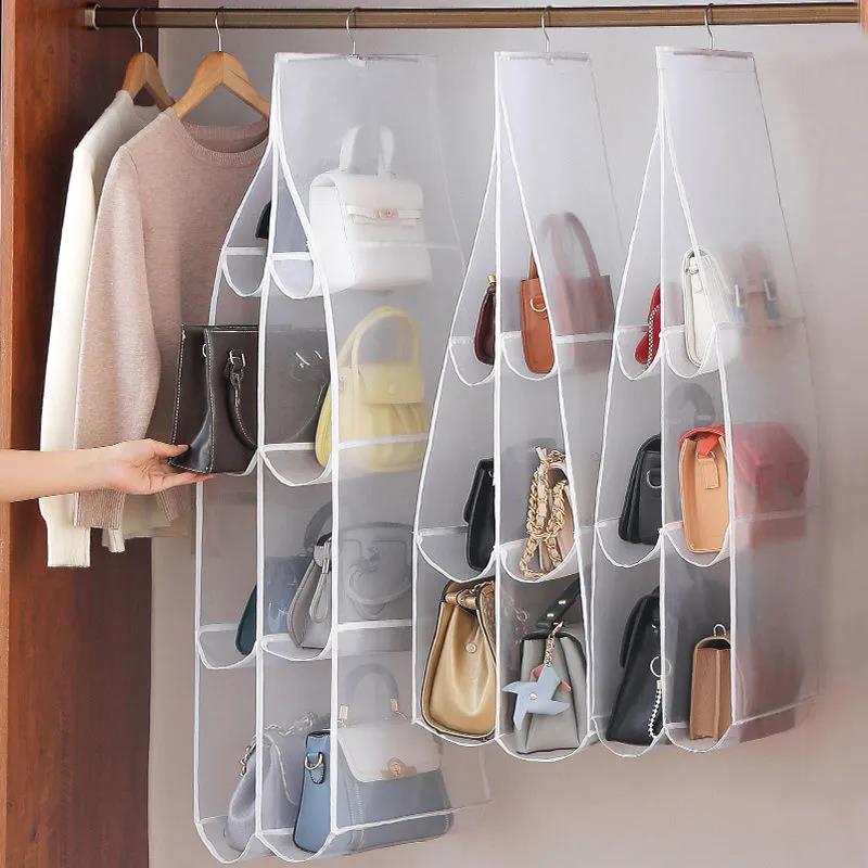 6/8 Pocket Bags Hanging Bags Handbags Wallets Storage Bags Double-sided Storage Artifacts Dustproof Suspension Punch-free Bags Wardrobe Storage Bags