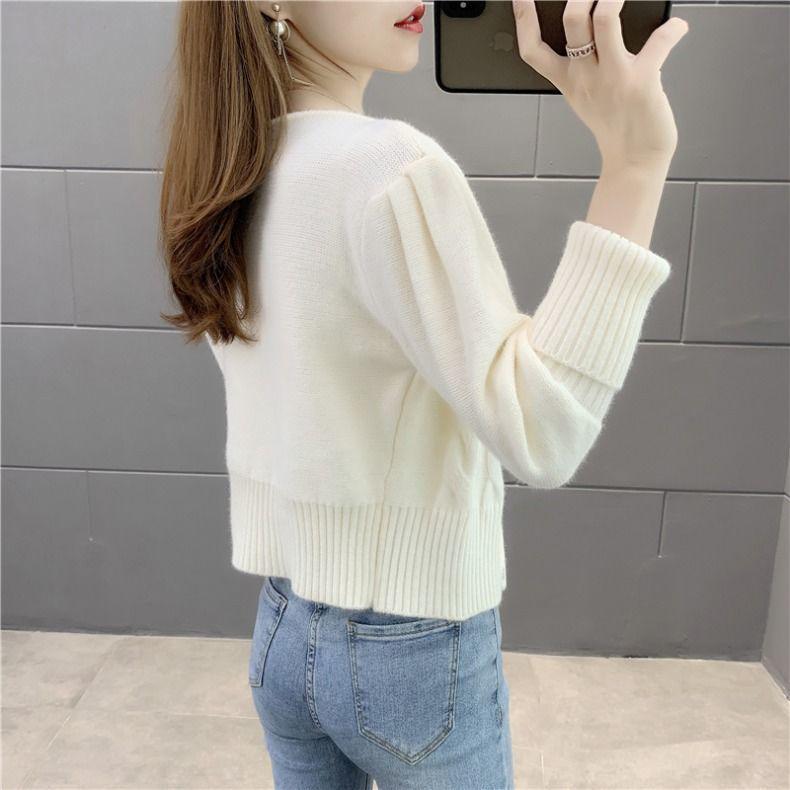 Autumn and Winter Round Neck Knitted Cardigan Students Wear Long-sleeved Tops All-match Slim Sweater Women