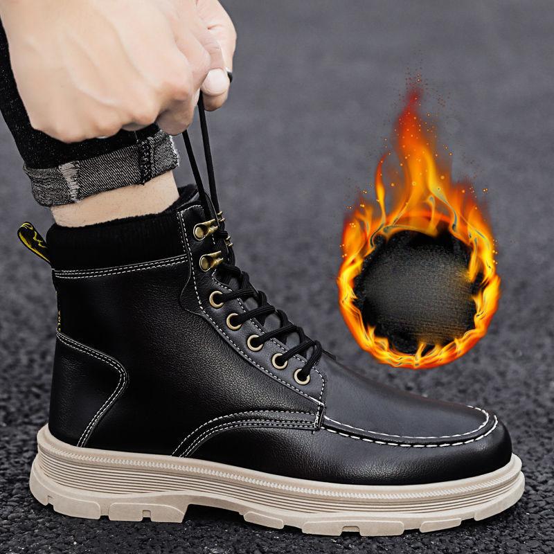 Martin Boots Men's Winter British Style Korean Tooling Shoes Wild Warm Men's Boots Plus Velvet High-top Cotton Shoes Trend Military Boots