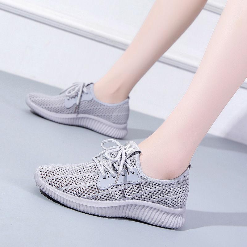 Women 'S Sports Shoes Flying Woven Mesh Sneakers Shoes Summer Breathable Casual Lightweight Soft Bottom Fitness Running Shoes