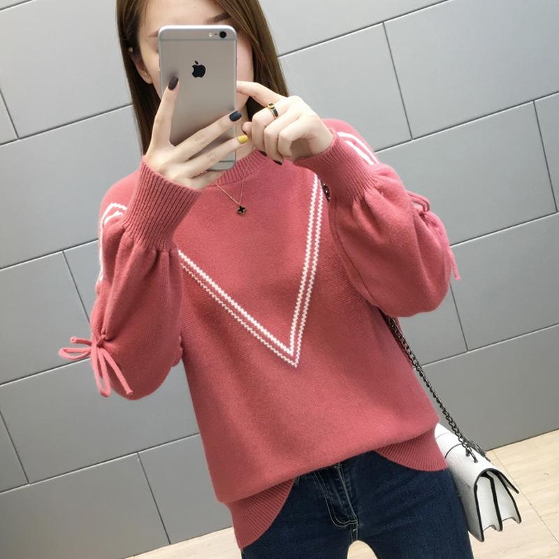 Women Calsual Long Sleeve Color Collision knitting Sweater Blouse