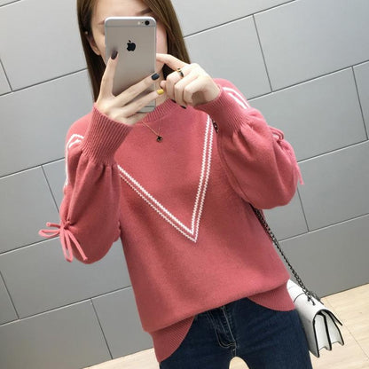 Women Calsual Long Sleeve Color Collision knitting Sweater Blouse