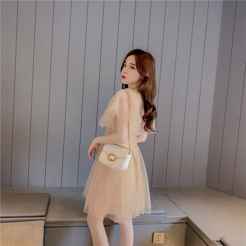 Sexy Sweet Woman A-line Skirts V-neck Veil Decorative Stars Shiny and Beautiful Folds Ruffle Bow Dress Bar Wedding Party
