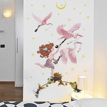 [Wall stickers] Cartoon Fish bird angel wall stickers for kids rooms nursery bathroom home decoratio