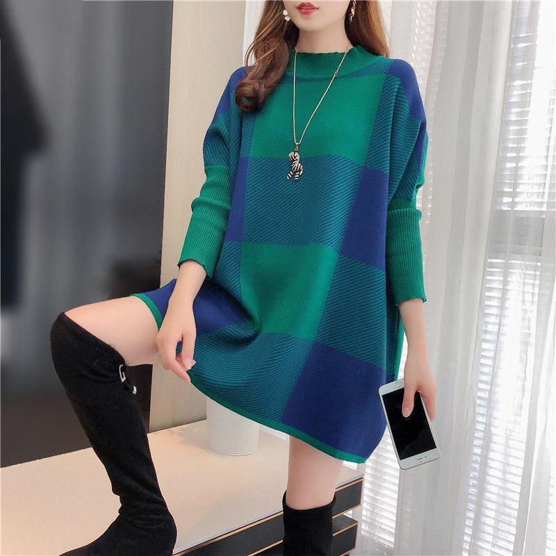 Autumn and Winter Mid-length Knitted Sweater High Neck Loose Plus Size Top Fashion Pullover Women's Dress