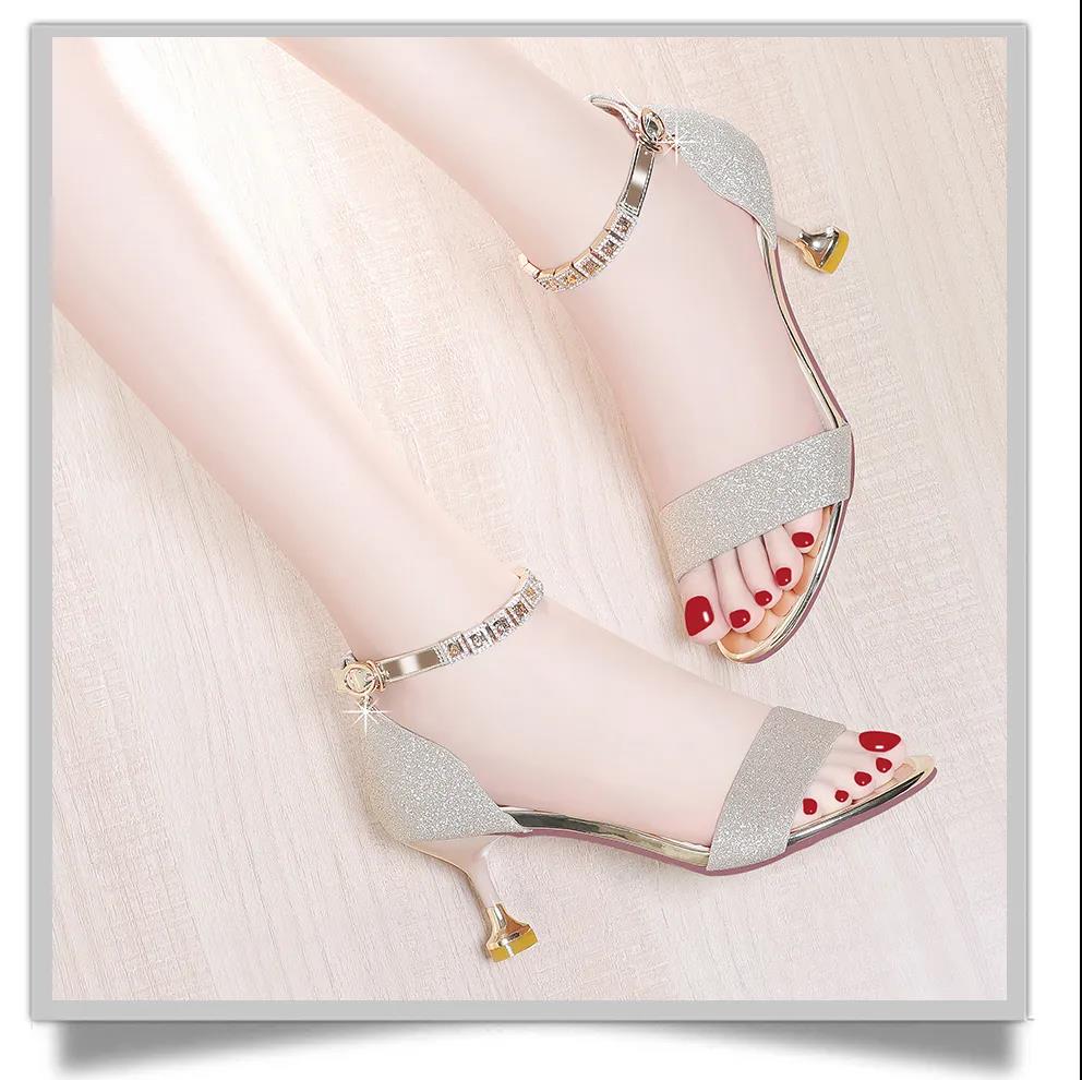 Sandals Women's Summer High Heels Women's Stiletto Strap All-match Sexy Cat Heel Rhinestone Women's Shoes