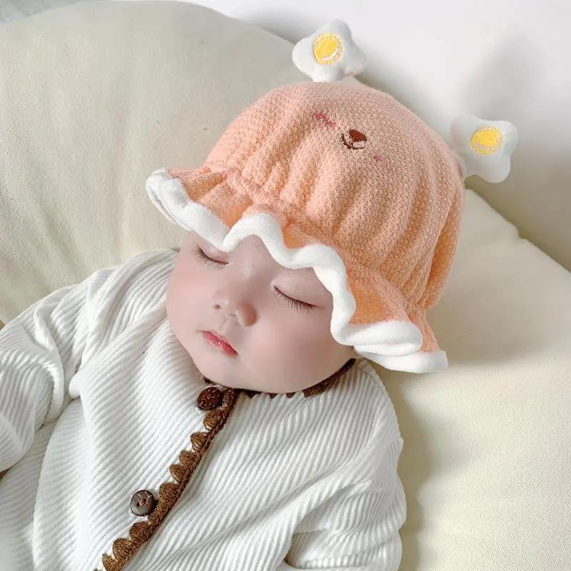 Autumn and Winter Newborn Fetal Hat Warm Plush Cute Smiling Face Infant Adjustable Super Cute Baby Baotou Fisherman Hat