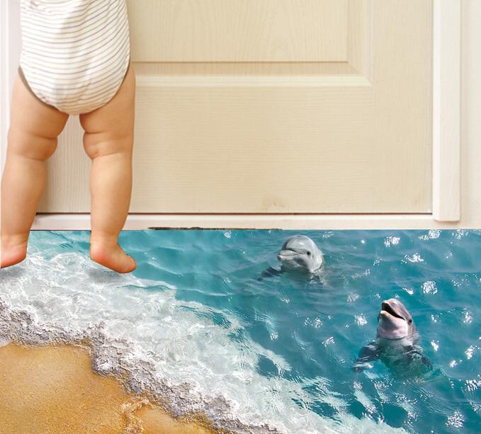Sea Floor Stickers Dolphin Wall Stickers Beach Wallpapers Big Size Home Decor Creative Sea Animals O