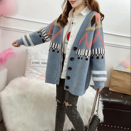 Sweater Cardigan Women Loose Student Knitted Sweater Coat Plus Size Plus Size Women's Clothing
