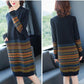 Women's Retro Rhombus Printed Sweater Long Jacquard Knitted Dress Pullover Sweater Dress with Pockets for Bottoming or Outer Wear
