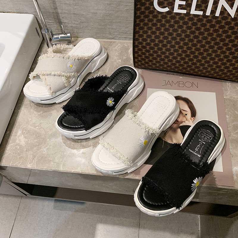 Size35-39 Summer Women Slippers Bohemian Beach Lightweight Slippers Wedge Platform Crystal Letter Sandals Outdoor High Heels