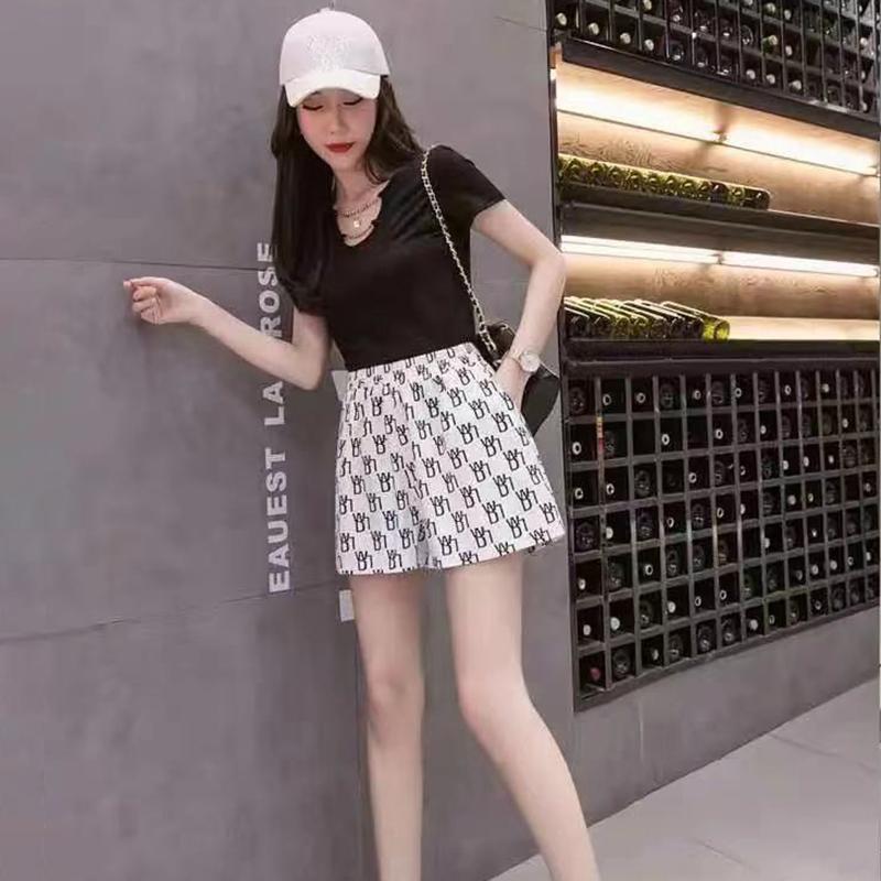 Letter High Waist Casual Shorts Women's Thin and Loose High Wide-leg Shorts Women's Casual Sports Shorts Women's Thin and Breathable