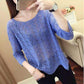 Women's Thin Hollow Knitted Sweater Three-quarter Sleeve Bottoming Shirt Loose Pullover Hollow Short-sleeved Sunscreen Top
