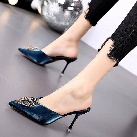 Women's Summer  Single Shoes High Heels All-match Non-slip Wear-resistant Solid Color Pointed Toe Sandals