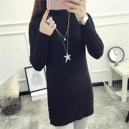 Mid-length Knitted Slim-fit Sweater, Solid Color Padded Bottoming Shirt, Round Neck Dress In Autumn and Winter