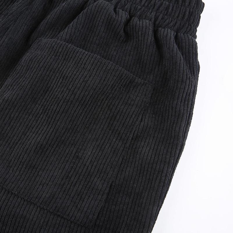 Black Casual Corduroy High Waist Harem Pants Women Autumn Skinny Pocket Trousers Ladies Fashion Streetwear Joggers