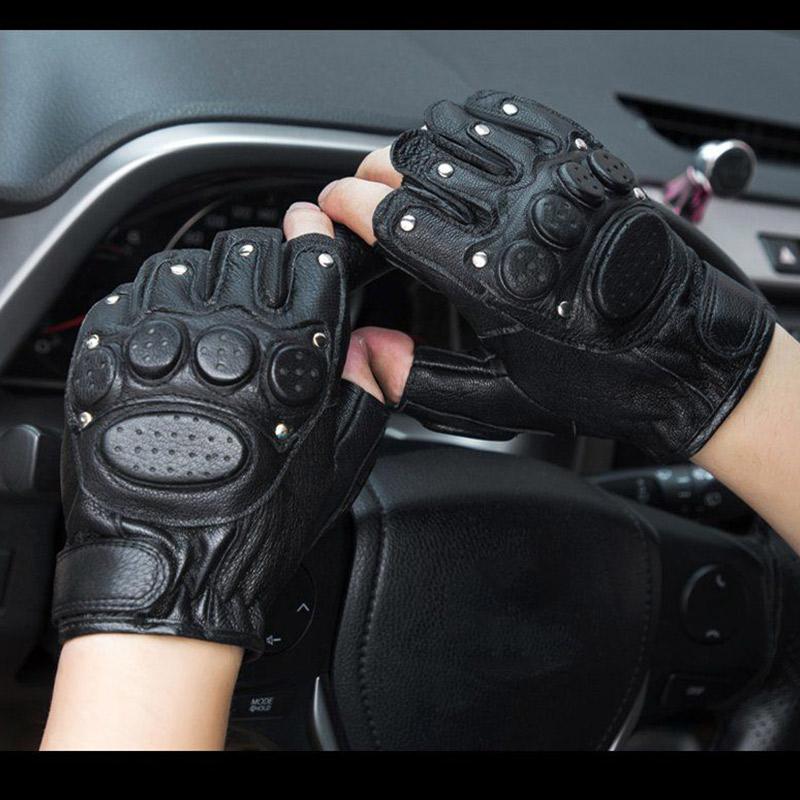 Sheepskin Half-finger Gloves Men's Four Seasons Riding and Driving Motorcycle Outdoor Tactical Training Non-slip Leather Gloves