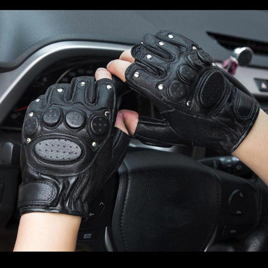Sheepskin Half-finger Gloves Men's Four Seasons Riding and Driving Motorcycle Outdoor Tactical Training Non-slip Leather Gloves