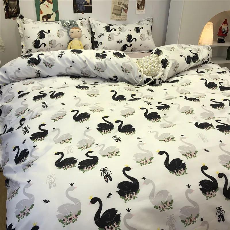 Ins Lattice Cartoon Girl Heart Bedding Four-piece Student Dormitory Three-piece Single Bed