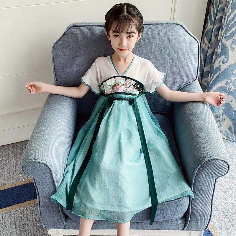 Hanfu Girl Chinese Style Super Fairy Dress Ancient Costume Skirt Elegant Children's Hanfu Lotus Spring and Summer Suit