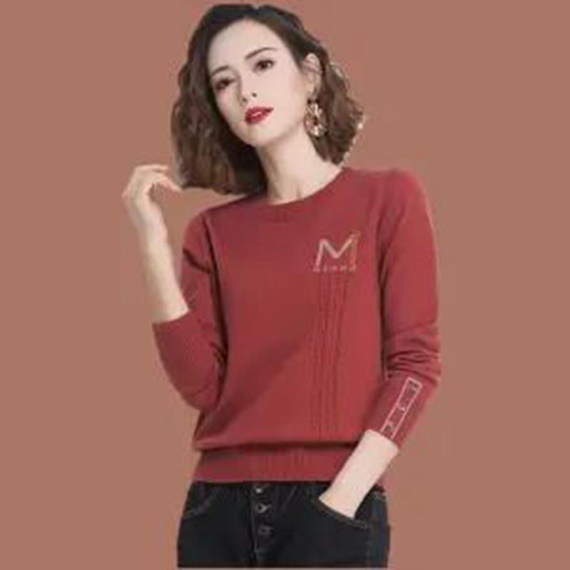 Spring  Autumn Round Neck Pullover Women's Short Loose Thin Long-sleeved Knitted Bottoming Shirt  Outer Wear